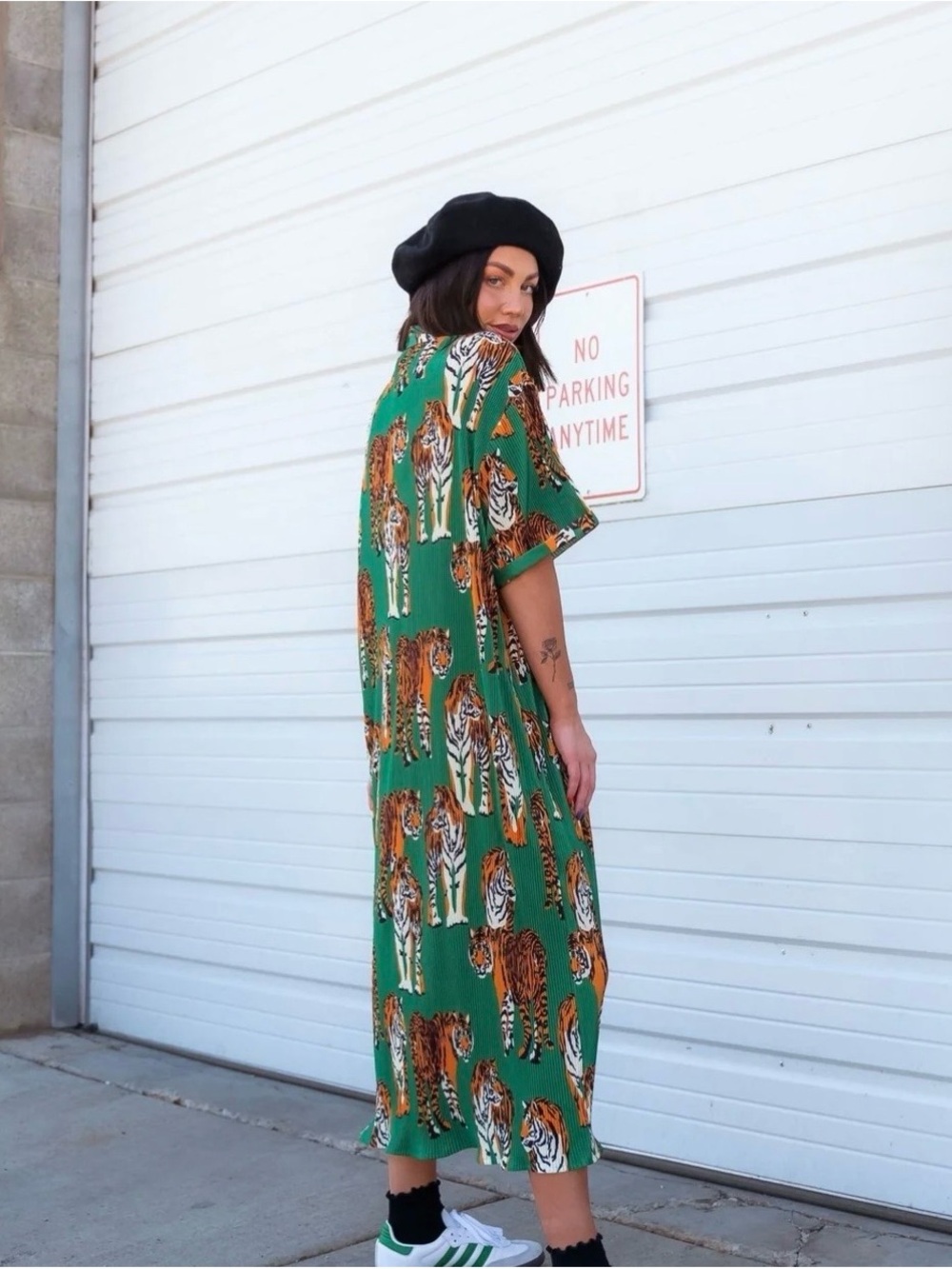 Dressed in LaLa Green Tiger Print Button-Front Maxi Dress - Picture 2 of 5